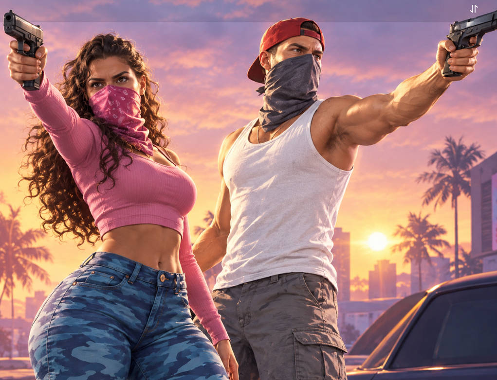 Fan art de Lucia et Jason, personnages de GTA VI